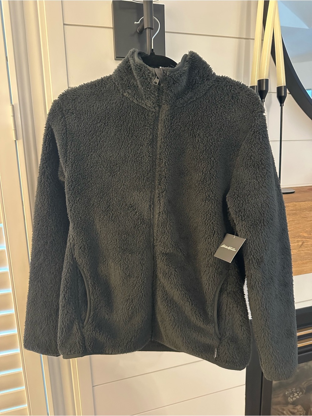 Eddie Bauer Grey Plush Full-Zip Teddy Jacket